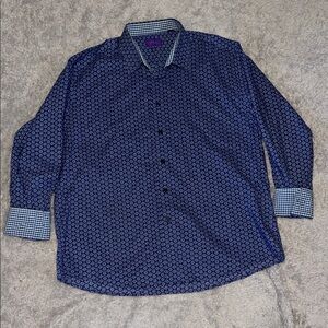 Tallia XL Floral Dress Shirt 17.5 – Blue Botanical Print with Gingham Contrast